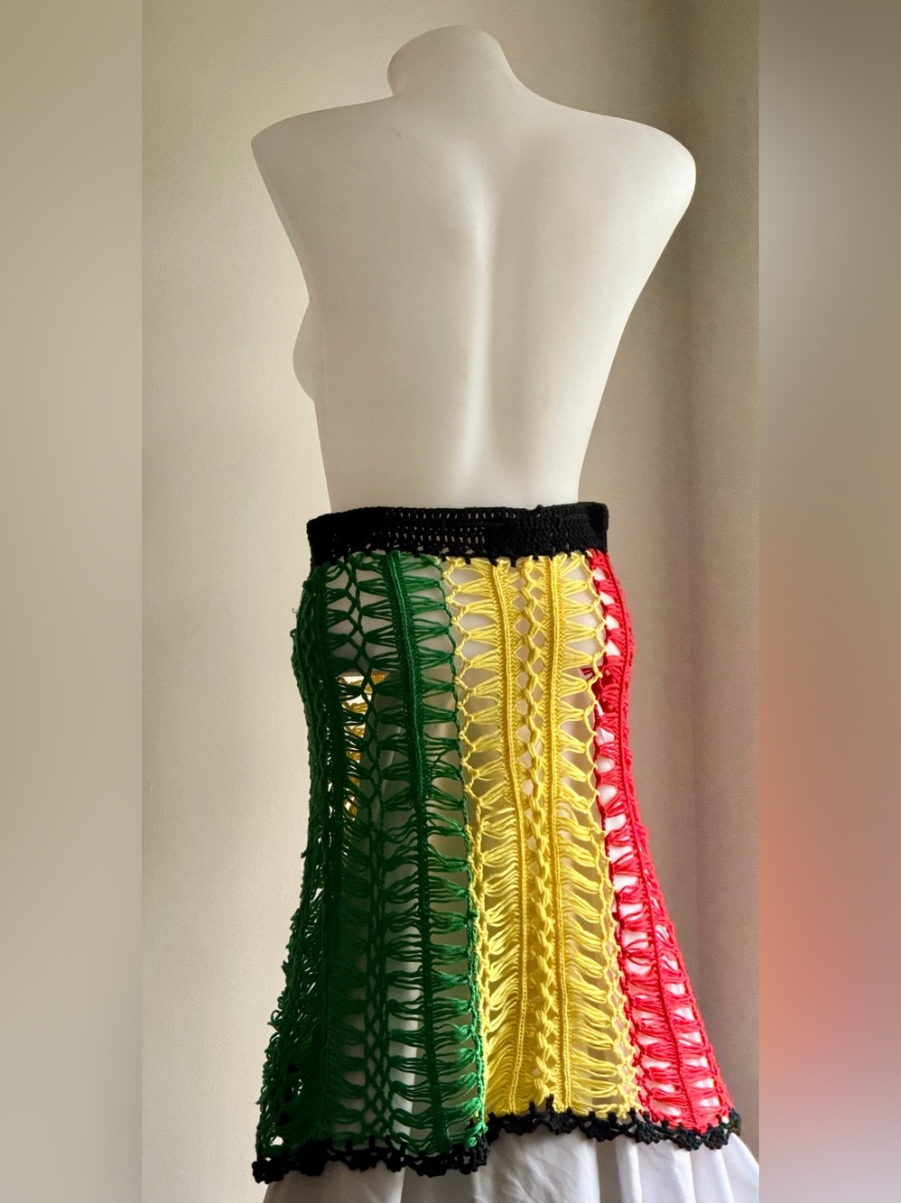 NWOT Crochet Rasta Skirt Adjustable Drawstring Reggae Festival Boho